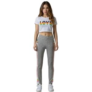 DYCE Apparel Gray Love Rainbow Active Sports Athletic Leggings Stretch Pants